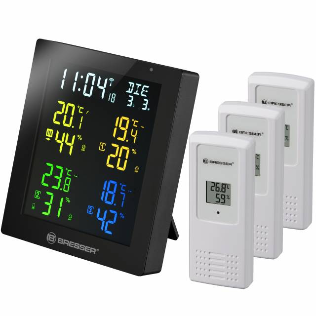 Kolorowy termometr / higrometr BRESSER ClimaTrend Hygro Quadro z 3 czujnikami 