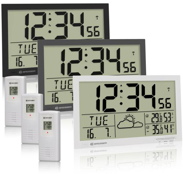 BRESSER MyTime Jumbo LCD Weather Wall Clock 