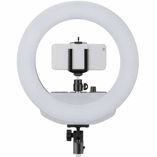 BRESSER MM-26A Bi-Color LED Ring Lamp 24W with Dimmer and Support for Camera and Smartphone and Remote Trigger 