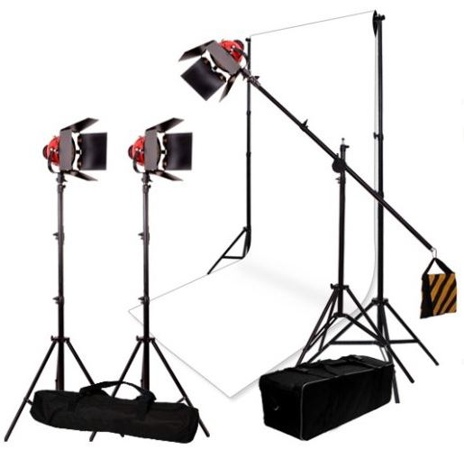 BRESSER Illumination and Background Set No.7 with 3 dimmable SG-800D Halogen Studio Lamps 