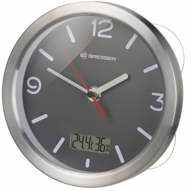 BRESSER MyTime Thermo-/Hygro Bath Clock - grey 