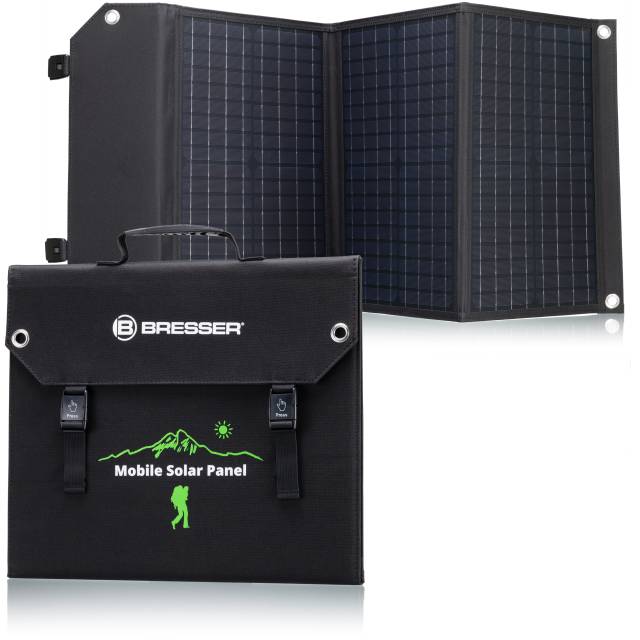 Chargeur solaire portable BRESSER 60 Watt avec port USB et connecteur d’alimentation 