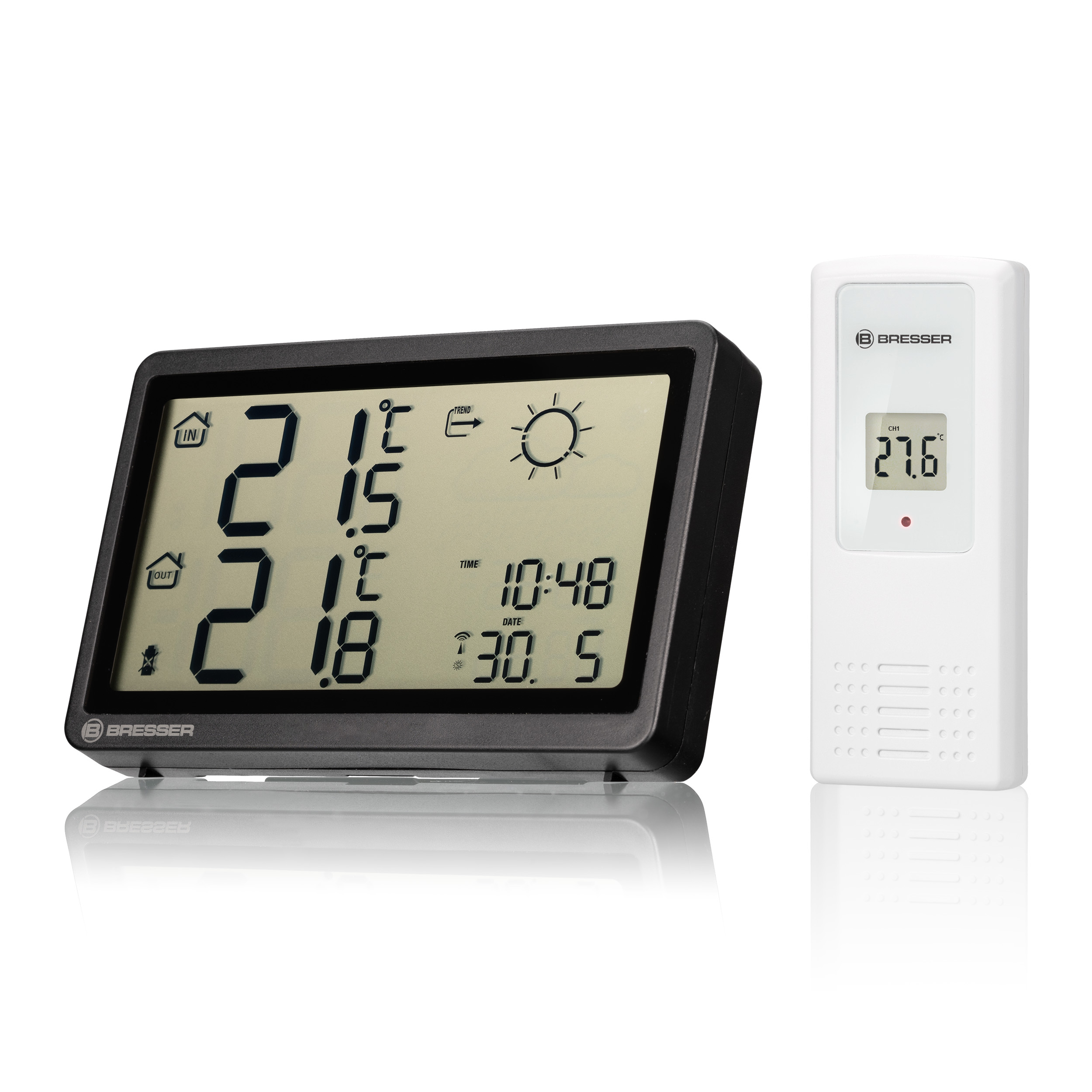 Station de température sans fil avec temps Noir,Hygromètre/thermomètre  intérieur/extérieur thermomètre mural haute précisi