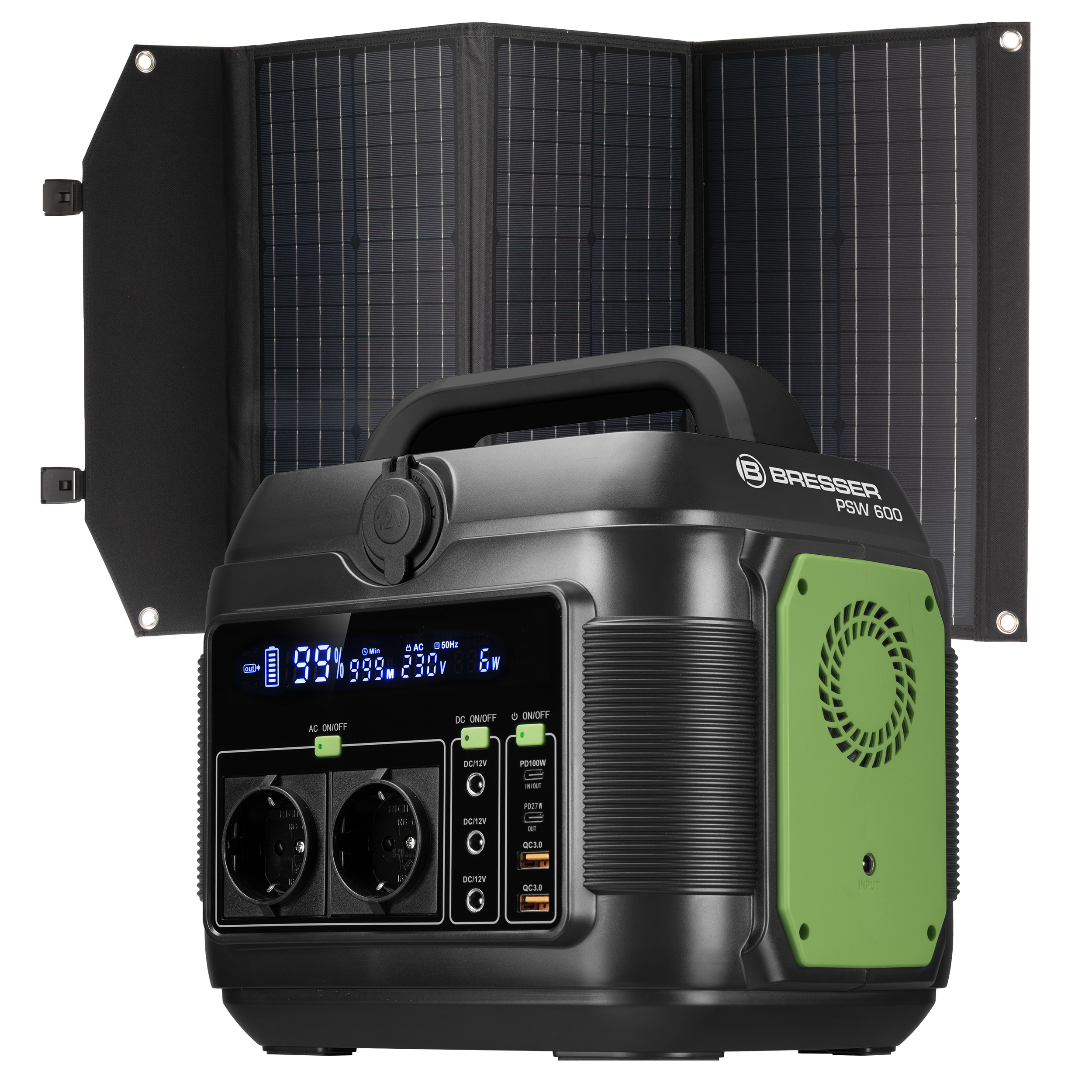 Bresser, BRESSER Set central eléctrica portátil 600 W + cargador solar  móvil 90 W