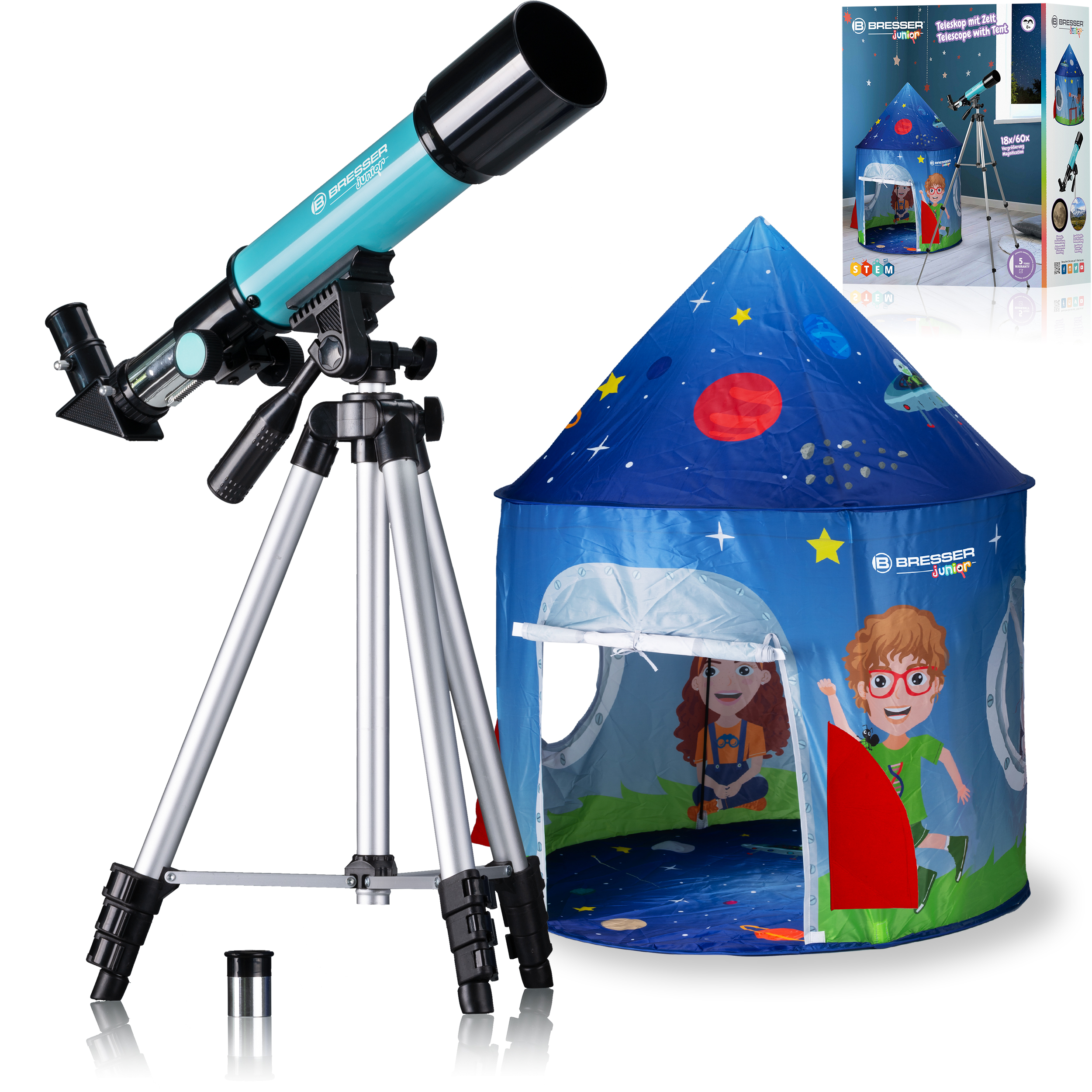 Bresser, BRESSER JUNIOR Telescopio para niños 50/360 con tienda de campaña