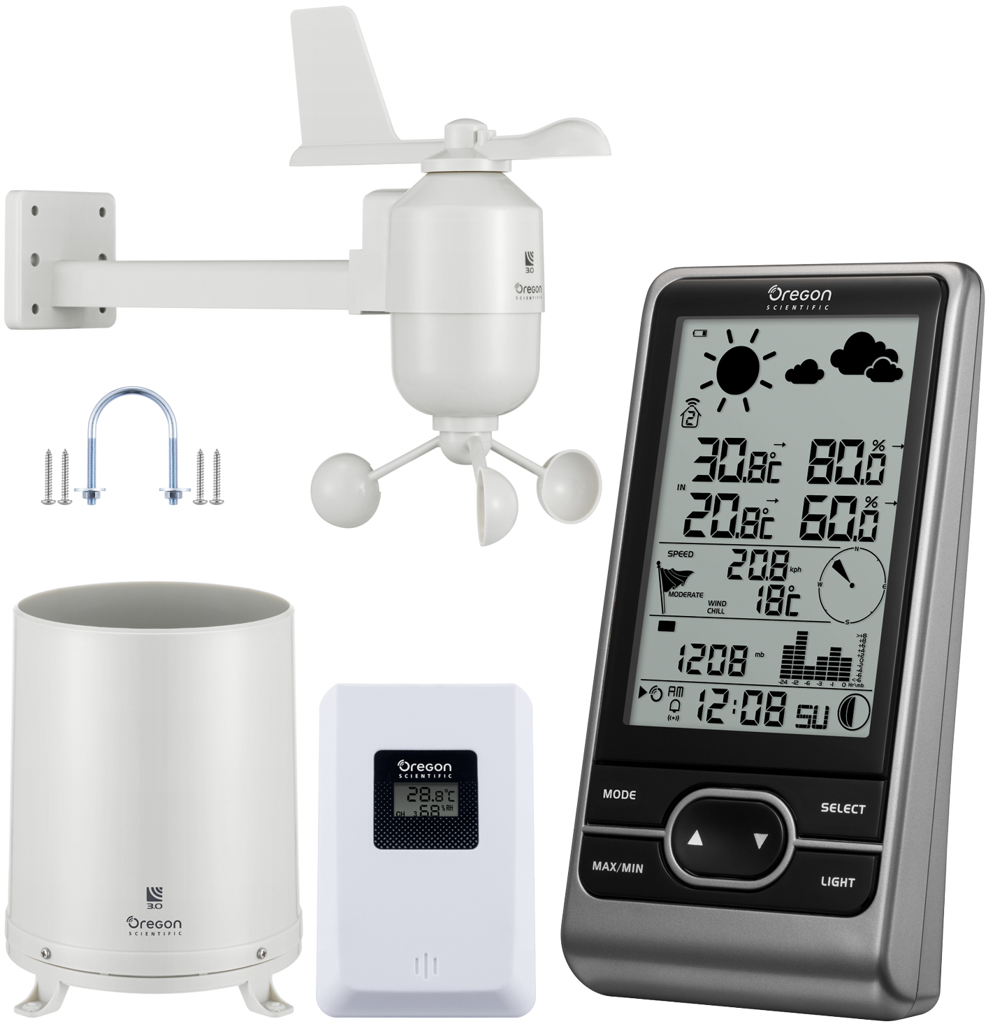 Complete Home Weather Station Displays Wind Speed Direction & chill WMR86N 
