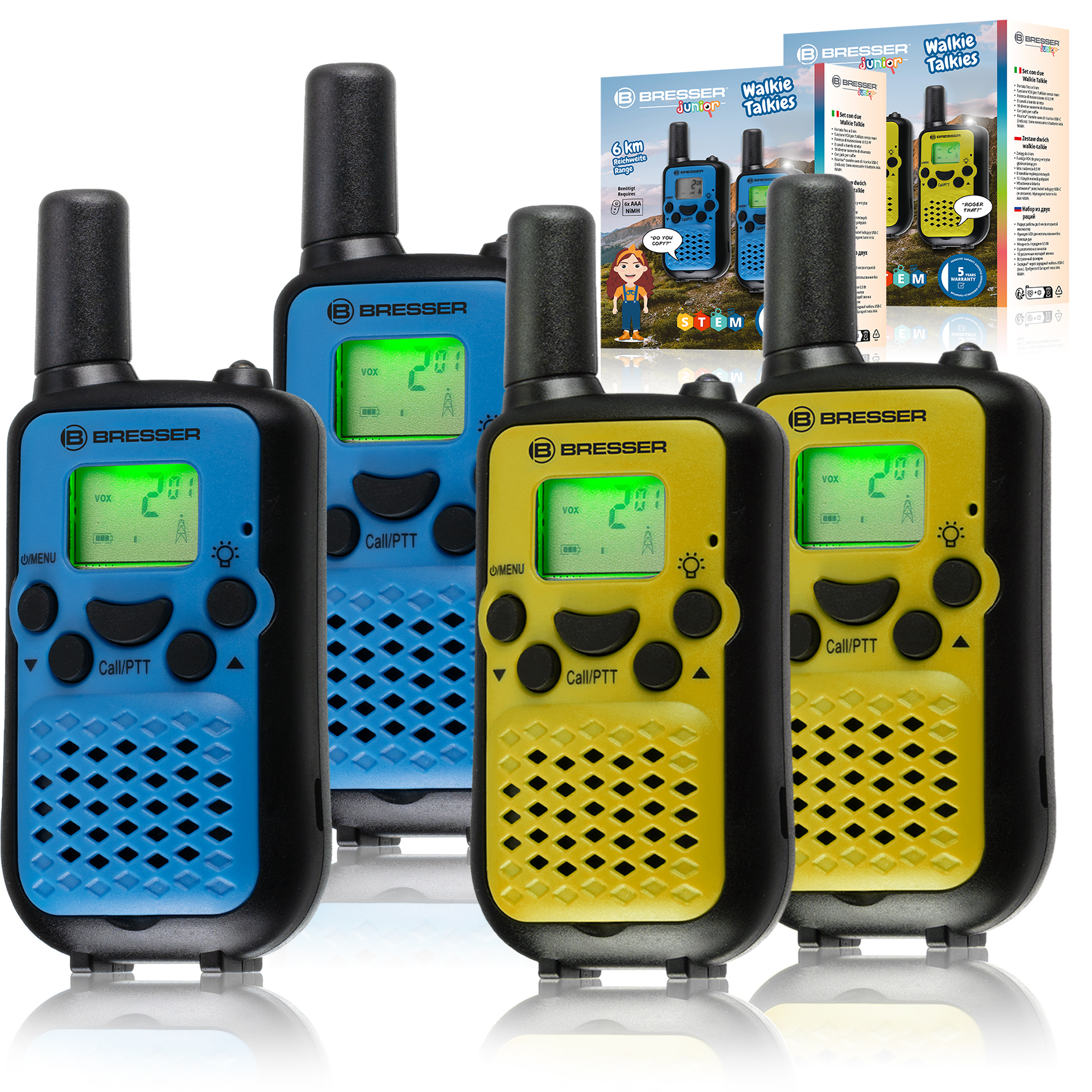 Bresser, Juego de 2 walkie-talkies BRESSER JUNIOR con gran alcance hasta 6  km y función de manos libres