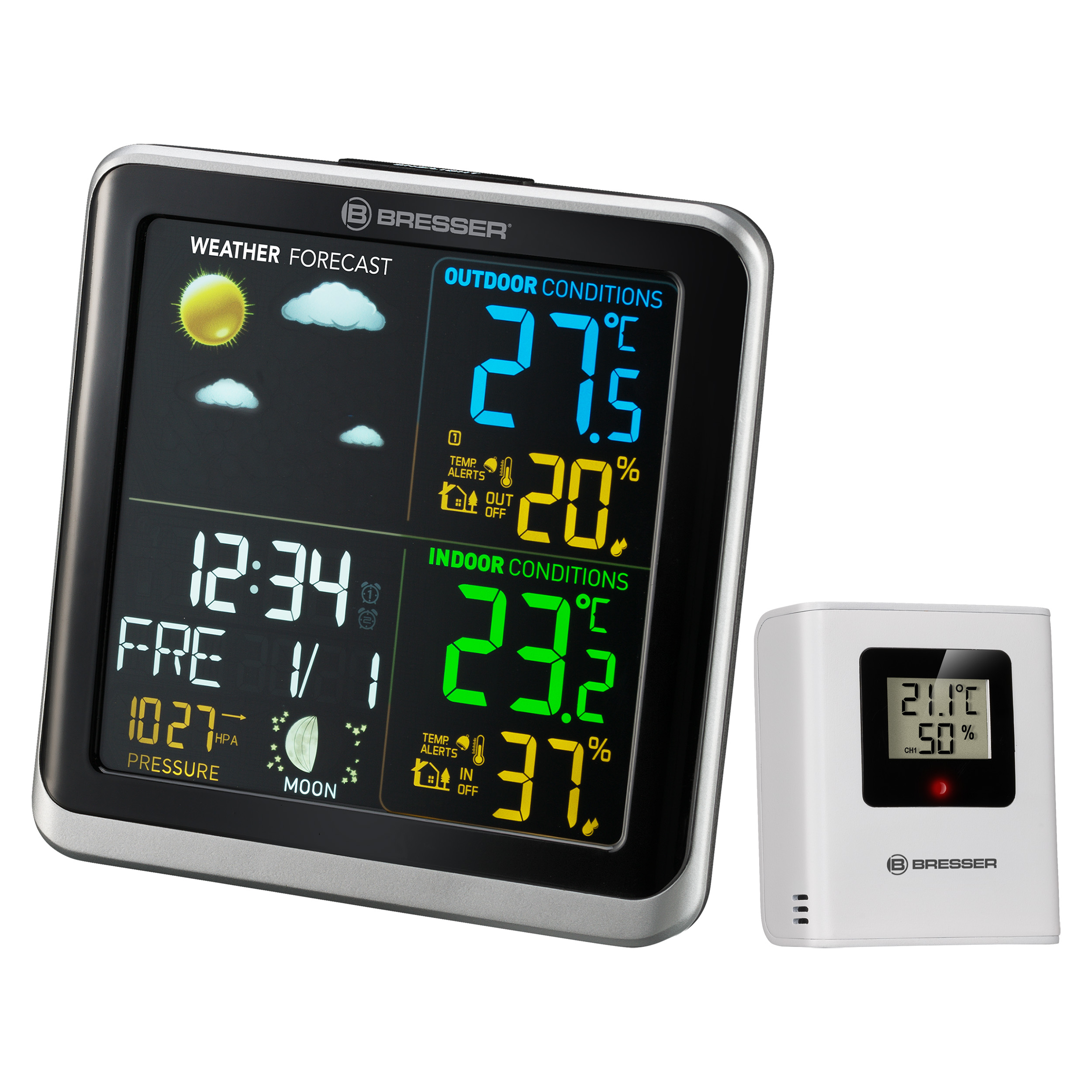Station météo,Avec capteur, météo, thermomètre, heure, radio-réveil DCF,  écran couleur, humidité