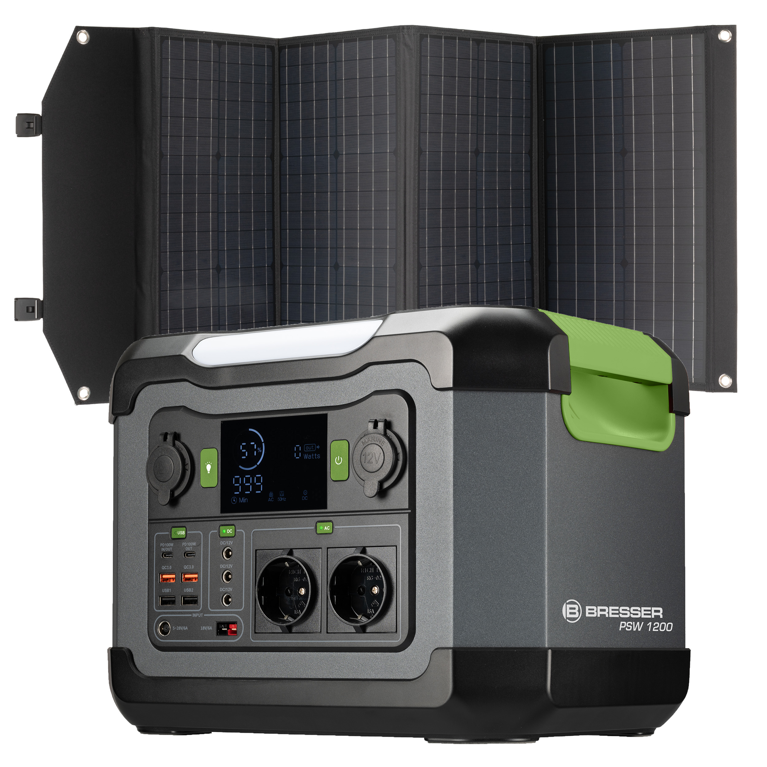 Bresser, BRESSER Set Station d'alimentation 1200 watts + chargeur solaire  120 Watt